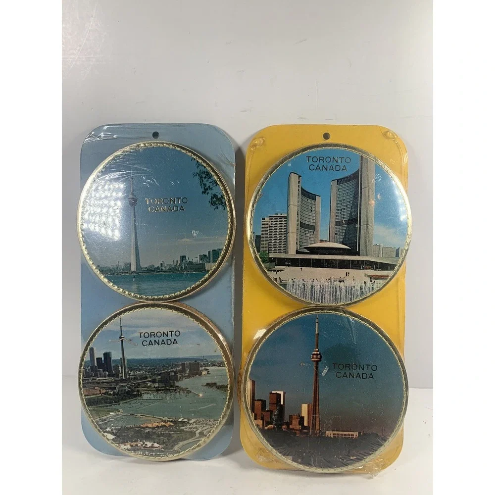 Vintage NOS Home Leather TORONTO CANADA Genuine Cork Coasters Lot Set 8 Man Cave